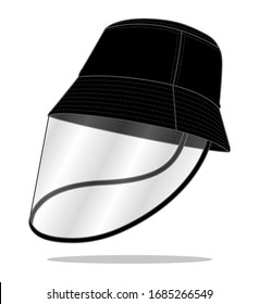 Black Bucket Hat With Mask Anti Virus Protection Plastic Transparent Template On White Background