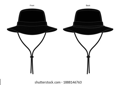 Black Bucket Hat Template On Gray Background.Front And Back View, Vector File.