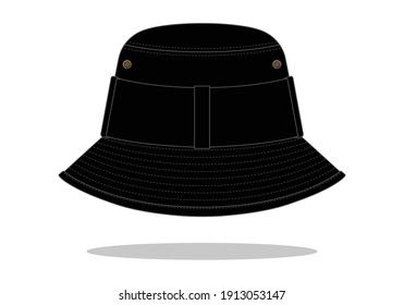 Black Bucket Hat Template On White Background Vector 