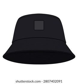 Black Bucket Hat Vector Illustration - Blank Casual Sun Cap Technical Fashion Flat Sketch Mockup