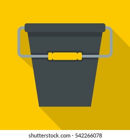 Black bucket icon. Flat illustration of black bucket vector icon for web isolated on yellow background