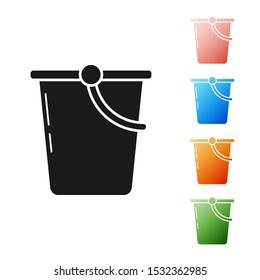 Black Bucket icon isolated on white background. Set icons colorful. Vector Illustration