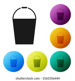 Black Bucket icon isolated on white background. Set icons colorful circle buttons. Vector Illustration