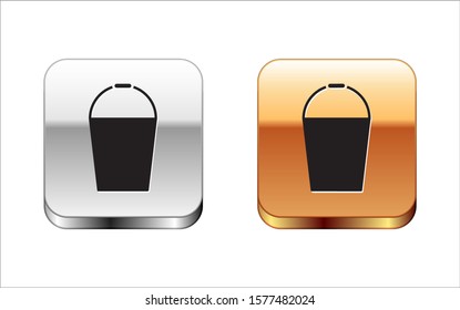 Black Bucket icon isolated on white background. Silver-gold square button. Vector Illustration