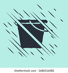 Black Bucket icon isolated on green background. Glitch style. Vector Illustration