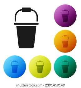Black Bucket icon isolated on white background. Set icons in color circle buttons. Vector