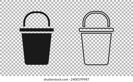 Black Bucket icon isolated on transparent background. Cleaning service concept.  Vector