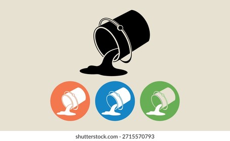 Cubo negro derramando líquido negro con tres cubos circulares derramando líquido blanco en azul naranja y verde