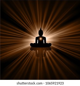 Black Buddha silhouette against Dark brown background. yoga