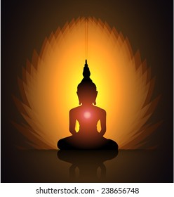 Black Buddha silhouette against dark orange background 