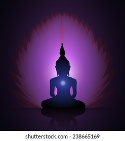 Black Buddha silhouette against Dark purple background 