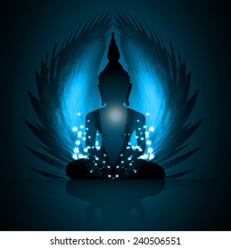 Black Buddha silhouette against Dark blue background