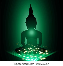 Black Buddha silhouette against Dark green background