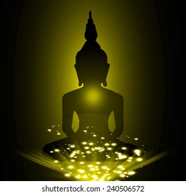 Black Buddha silhouette against Dark yellow background