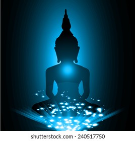 Black Buddha silhouette against Dark blue background