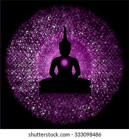 Black Buddha silhouette against Dark purple background 