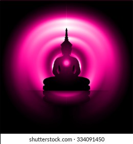 Black Buddha silhouette against Dark pink background