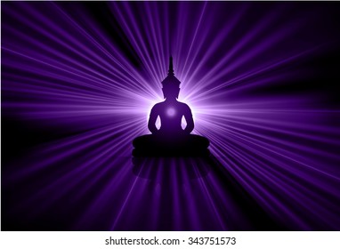 Black Buddha silhouette against Dark purple background