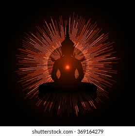 Black Buddha silhouette against Dark orange background. yoga