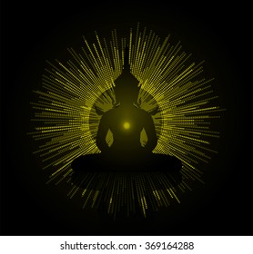Black Buddha silhouette against Dark yellow background. yoga