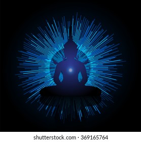 Black Buddha silhouette against Dark blue background. yoga