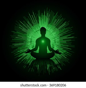 Black Buddha silhouette against Dark red background. yoga