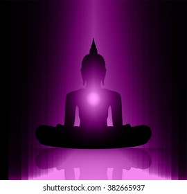 Black Buddha silhouette against Dark purple background 