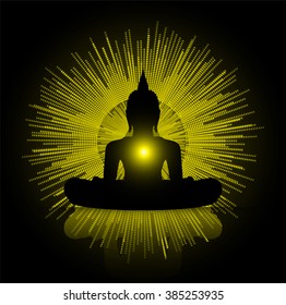 Black Buddha silhouette against Dark yellow background