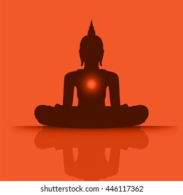 Black Buddha silhouette against Dark orange background
