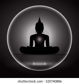 Black Buddha silhouette against Dark background. yoga