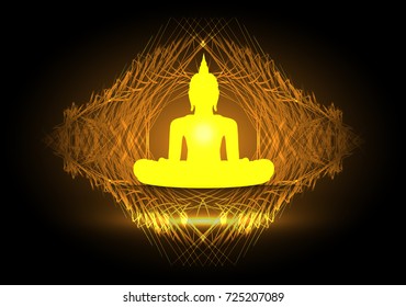 Black Buddha silhouette against Dark yellow orange background. yoga