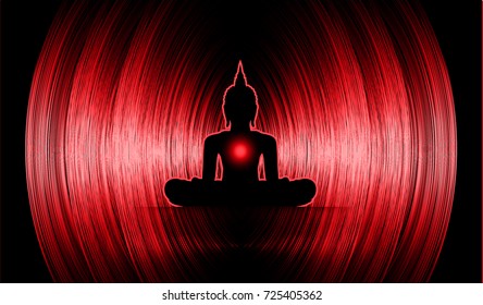 Black Buddha silhouette against Dark red background. yoga