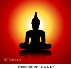 Black buddha silhouette against red background