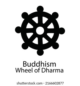 Black Buddhism wheel of Dharma symbol on white background