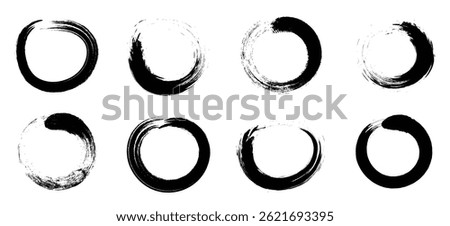 Black Buddhist Zen Black Enso circle. Vector Circle Brush Stroke. Japanese round brush strokes. Asian enso circles