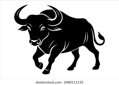 A Black buffalo animal running