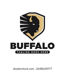 design do logotipo do escudo da cabeça do búfalo preto