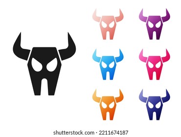 Black Buffalo skull icon isolated on white background. Set icons colorful. Vector