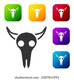 Black Buffalo skull icon isolated on white background. Set icons in color square buttons. Vector Illustration