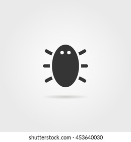 black bug icon with shadow. concept of biology, warning, forest fauna, threat, dangerous, cybercrime, skin sickness. flat style modern logotype graphic design vector illustration on gray background