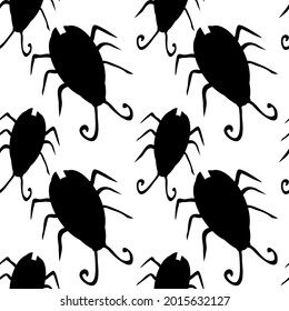 black bugs on transparent background, seamless pattern, silhouette beetle , cute scary , halloween print, insects
