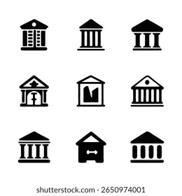 Ein schwarzes Gebäude mit Spalten-Symbol, Vektorsatz