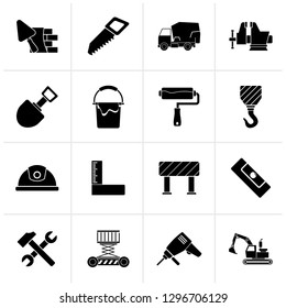 Black Building and construction tools icons - vector icon set