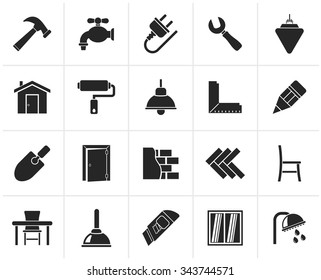 Black Building And Home Renovation Icons - Vector Icon Set