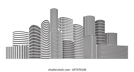 Black buildings. City Skyscrapers illustration. Urban scene. Vector design element isolated on white background.