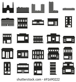 Black Buildings Vector web icons set.