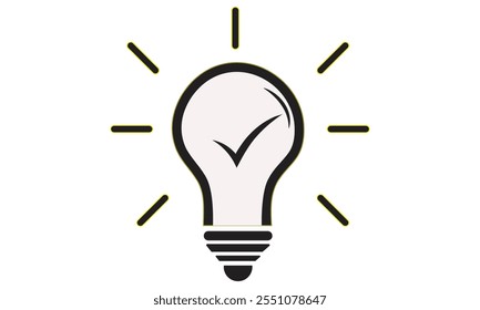 A black bulb with a checkmark. Bulb icon expert, genius, idea, innovation, lamp, light bulb, mark, creative, positive, simplicity, smart, solution, strategy, think, tick, choice.