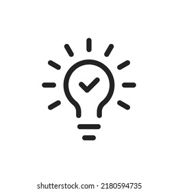 black bulb with checkmark like quick tip icon. flat stroke linear simple trend modern efficiency logotype design element isolated on white. concept of visionary info pictogram or conclusion symbol - Shutterstock ID 2180594735