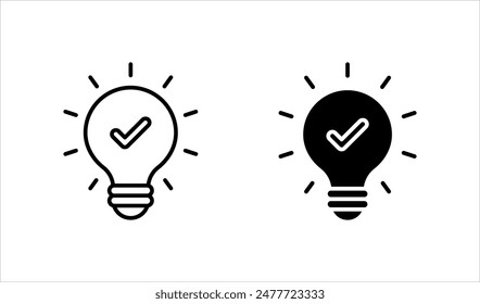 black bulb with checkmark like quick tip icon set. flat stroke linear simple trend modern efficiency logotype design element isolated on white background.