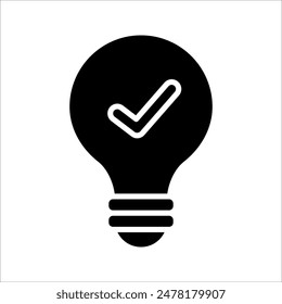 black bulb with checkmark like quick tip icon. flat stroke linear simple trend modern efficiency logotype design element isolated on white background.